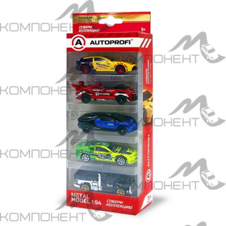 Набор коллекционных машинок 1:64, 5 штук (SUP-002 YE/BK, RCN-001 RD, SUP-004 BL/BK, MUS-003 GR, TRU-