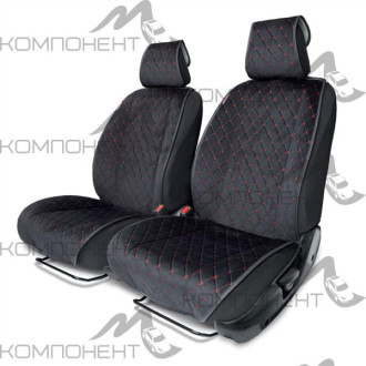 Накидки на передние сиденья AUTOPROFI алькантара 2шт простроч. порол. 10мм антискольз. Черн/Красн