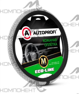 Оплетка руля M экокожа премиальная AUTOPROFI Eco-Line центр. вставка с кристаллами Черный/белый