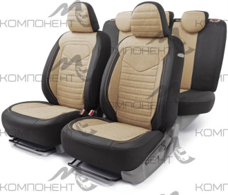 Авточехлы лен 15пр. LINEN крупного плетения черн./беж.