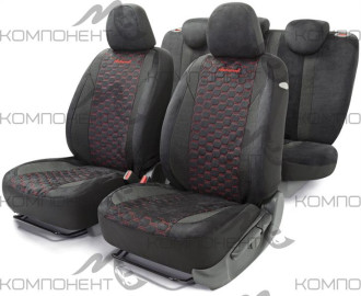 Авточехлы алькантара 15пр. ALCANTARA черный/красный