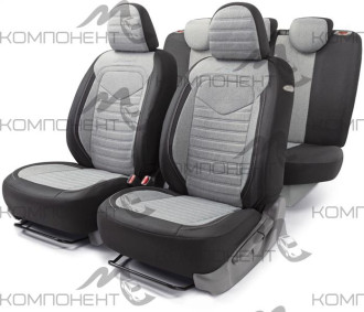 Авточехлы лен 15пр. LINEN крупного плетения черн./светло-серый