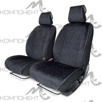 Накидки на передние сиденья AUTOPROFI алькантара 2шт простроч. порол. 10мм антискольз. Черн/Син
