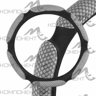 Оплетка руля L ( 6 подушек) экокожа SKYWAY Sponge snood Серая