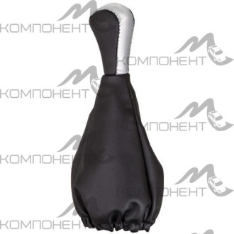 Ручка КПП SKYWAY кожа иск. 2108-09 с чехлом Черная с серебряной вставкой