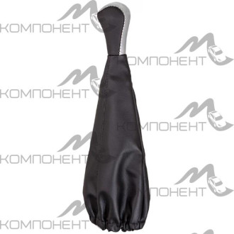 Ручка КПП SKYWAY кожа иск. 2101-07 с чехлом Черная с серебряной вставкой