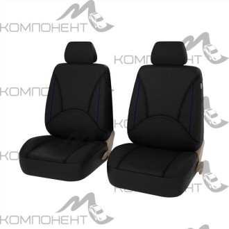 Авточехлы на передние сиденья экокожа/жаккард 6пр. PSV Imperial Next 2 FRONT Черный/Отстрочка синяя