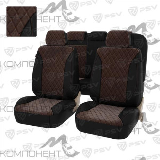 Авточехлы экокожа/велюр 11пр. PSV Graf Next Черный-Коричневый/Ромб Коричневый "Бабочка"