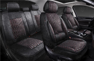 Накидки на весь салон 5D мокрая кожа PSV Armada Skin Черный/Отстрочка Красная