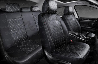 Авточехлы экокожа 11пр. PSV Graf Next Черный/Ромб серый "Бабочка"/отстрочка серая