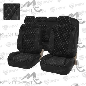 Авточехлы экокожа/велюр 11пр. PSV Graf Next Черный/Ромб серый "Бабочка"/отстрочка серая