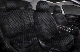 Накидки на весь салон 5D велюр PSV Velur Next Черный/Отстрочка синяя ромб Звезда