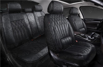 Накидки на весь салон 5D мокрая кожа PSV Titan Skin Черный/Отстрочка Черная
