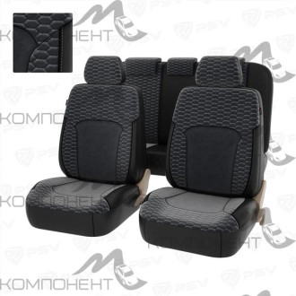 Авточехлы экокожа/велюр 11пр. PSV Hornet Next Черный-Серый