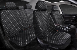 Накидки на весь салон 5D лен PSV Len Next Черный/Отстрочка белая ромб Звезда