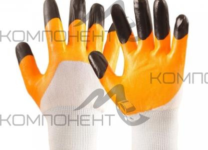 Перчатки нейлоновые двойной нитриловый облив черные пальцы (точка Саяны)