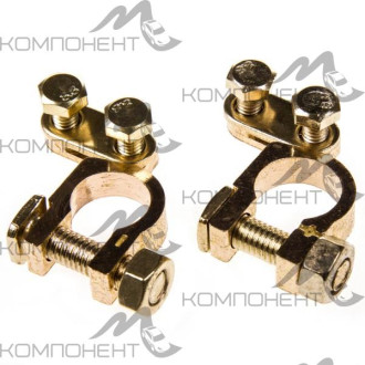 Клеммы АКБ медь SKYWAY европа 009 (+) - 17 мм, (-) - 16 мм (2шт)  крепление 2 болта боковое