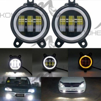 Фара противотуманная 2170 ПРИОРА 30W 12-24V 3 дисковые линзы+св/д кольцо КРУГЛАЯ 90мм (компл)