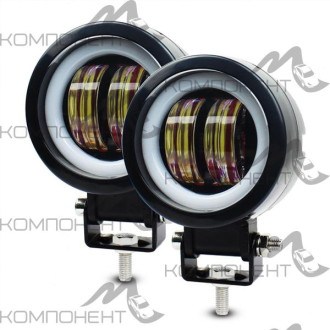 Дополнительный свет "Лайтбар" 20W 12/24V круглая 75мм черная 2 диск. линзы + св/д кольцо