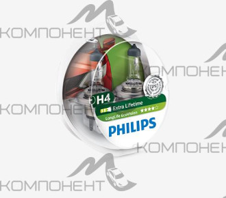 Лампа фары  H4  60/55 W 12V P43T  PHILIPS LongLife EcoVision (блистер 2шт)