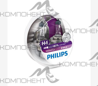 Лампа фары  H4  60/55 W 12V P43T  PHILIPS VisionPlus (блистер 2шт)